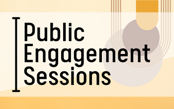 Public Engagement Sessions, text on abstract background.