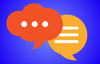 Two orange speech bubbles on a blue background
