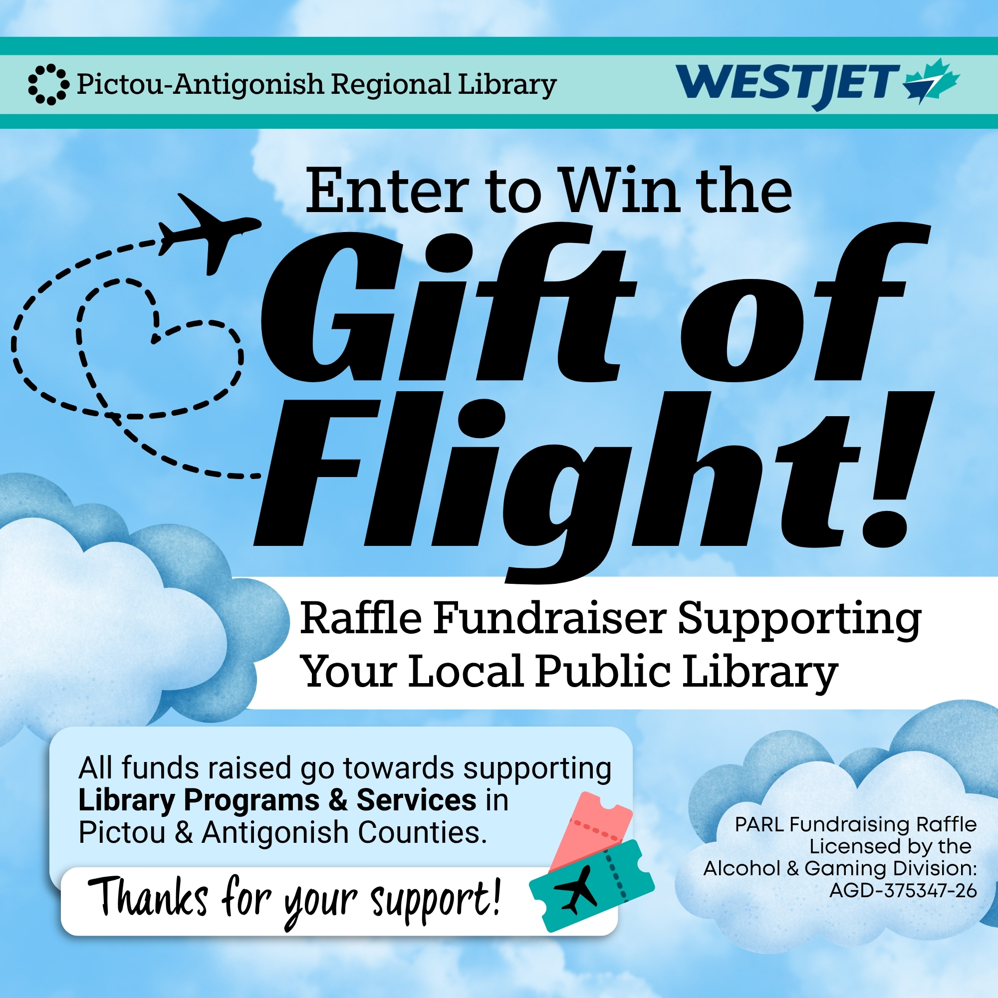 Win the Gift of Flight! Raffle Fundraiser Supporting your local public library.